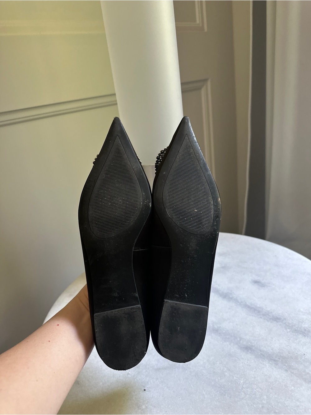 Mango Black Satin Pointed Toe Flats with Crystal Buckle - Picture 4 of 5